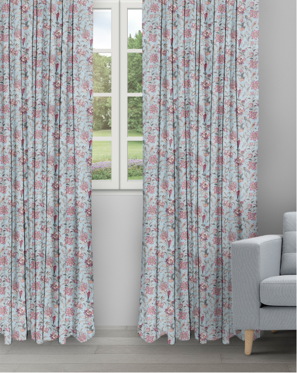 Chelsea - Mauve Chelsea Floral - Mauve Ripple Fold Drapes - Image 1