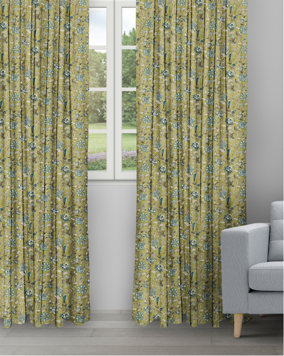 Chelsea - Olive Chelsea Floral - Olive Ripple Fold Drapes - Image 1