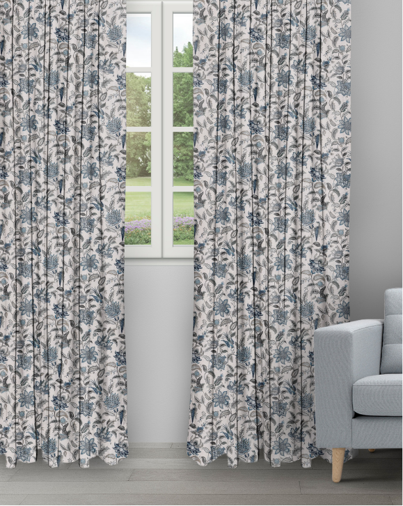 Chelsea - Pine Chelsea Floral - Pine Color Ripple Fold Drapes - Image 1