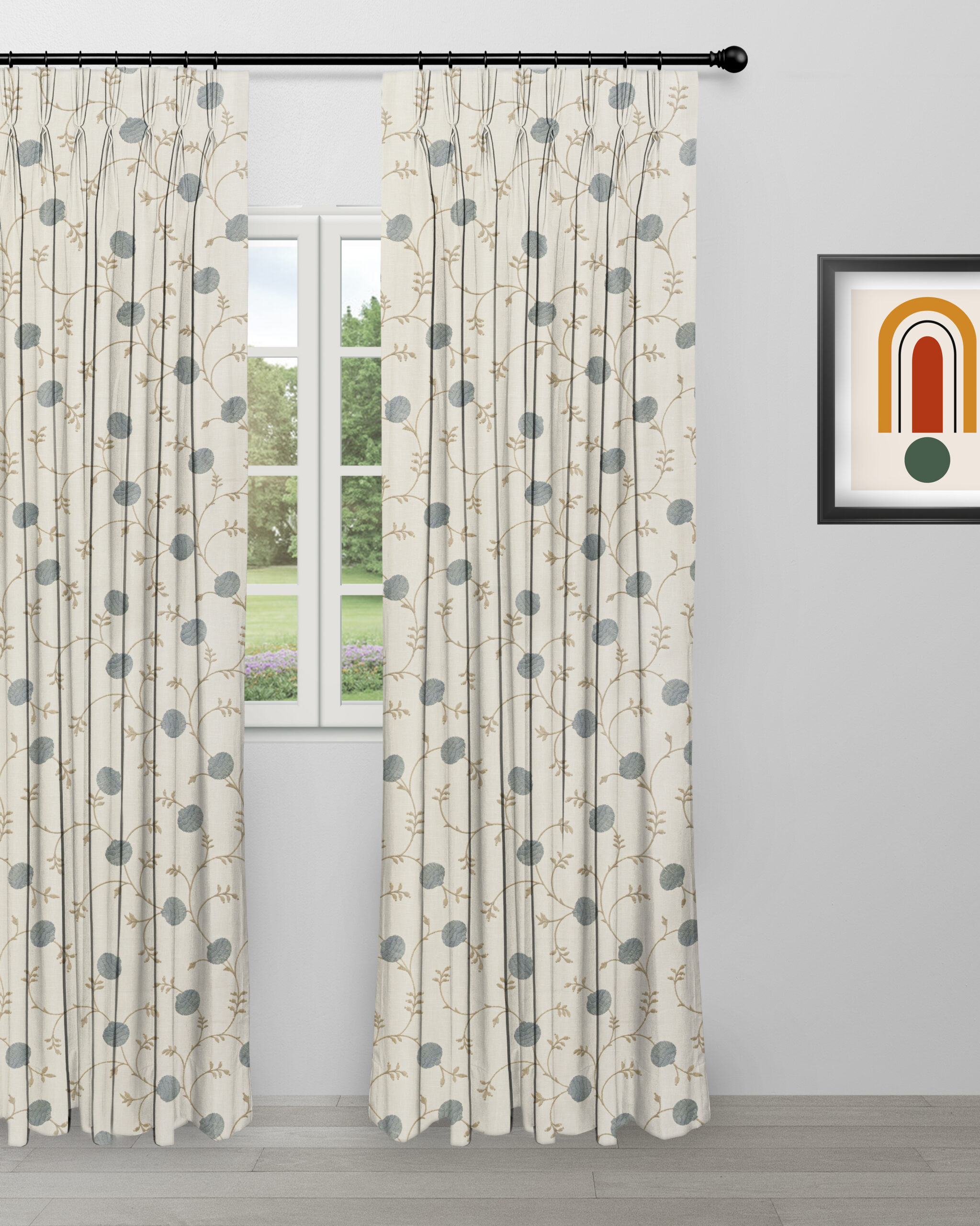 Embroidered Pecan -Dew - Curtain Embroidered Pecan - Dew Custom Curtains - Image 1