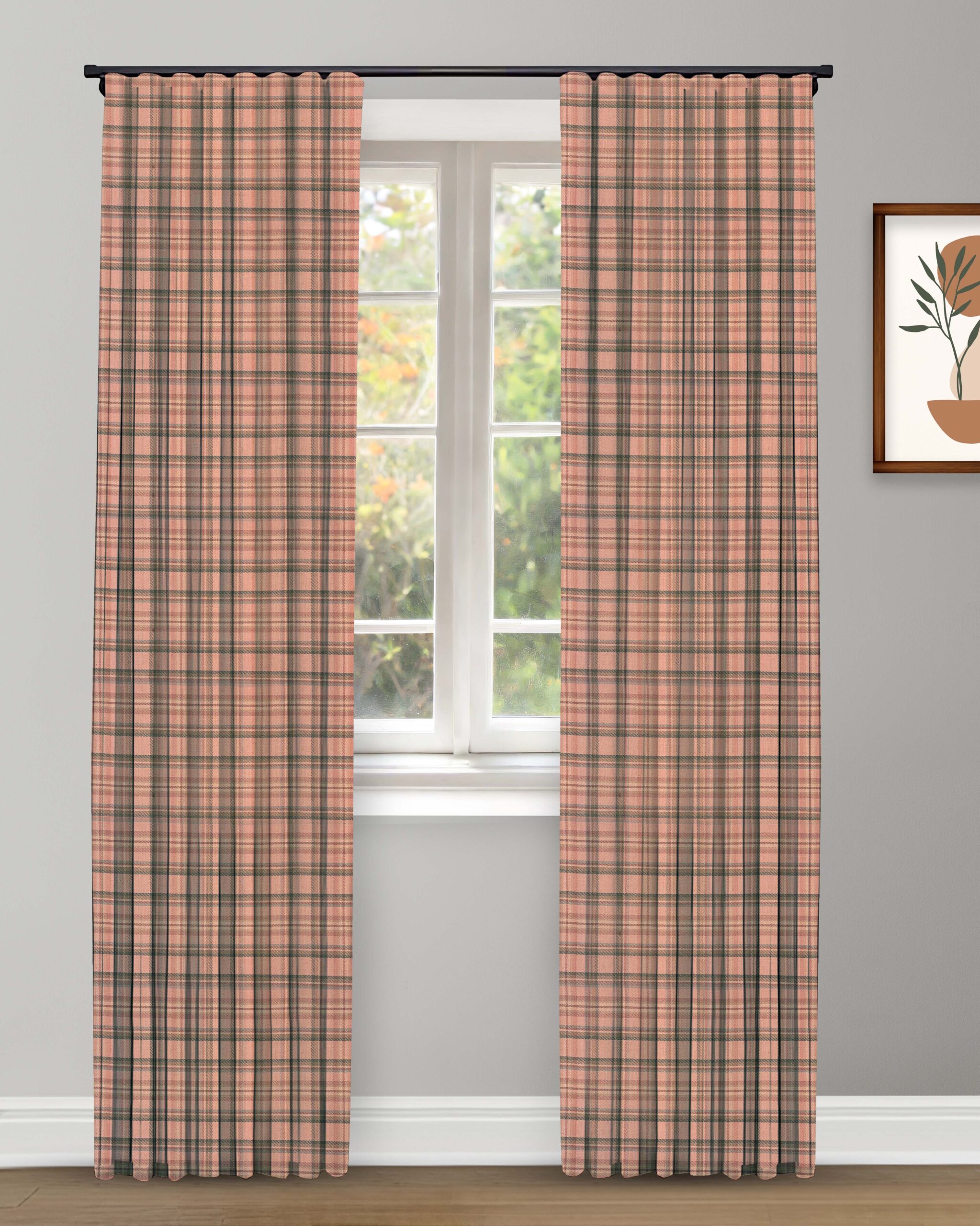 Farmhouse Plaid Check-Petal-Curtain Farmhouse Plaid Check - Petal Custom Curtains - Image 1