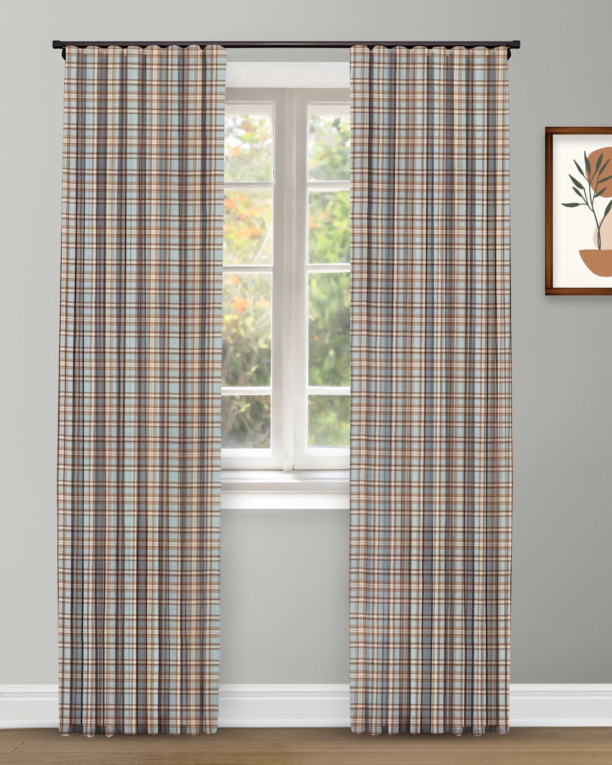Farmhouse Plaid Check-Storm- Curtain Farmhouse Plaid Check - Storm Ripple Fold Drapes - Image 1