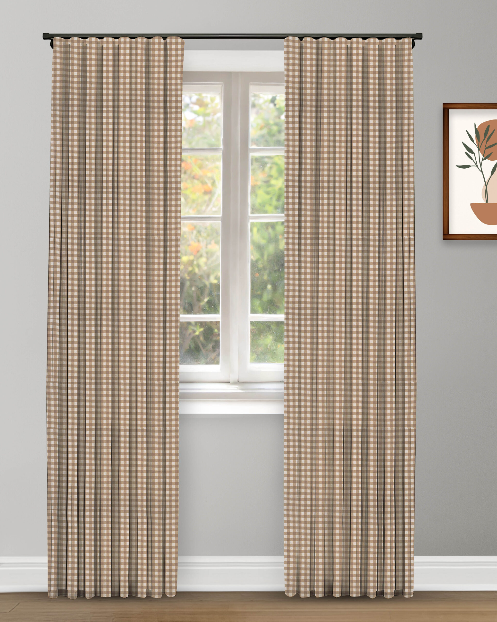 Gingam Check - Sand - Curtain Gingham Check - Sand Ripple Fold Drapes - Image 1