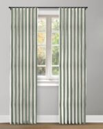 Vintage Linen Stripes - Khaki Green Ripple Fold Drapes