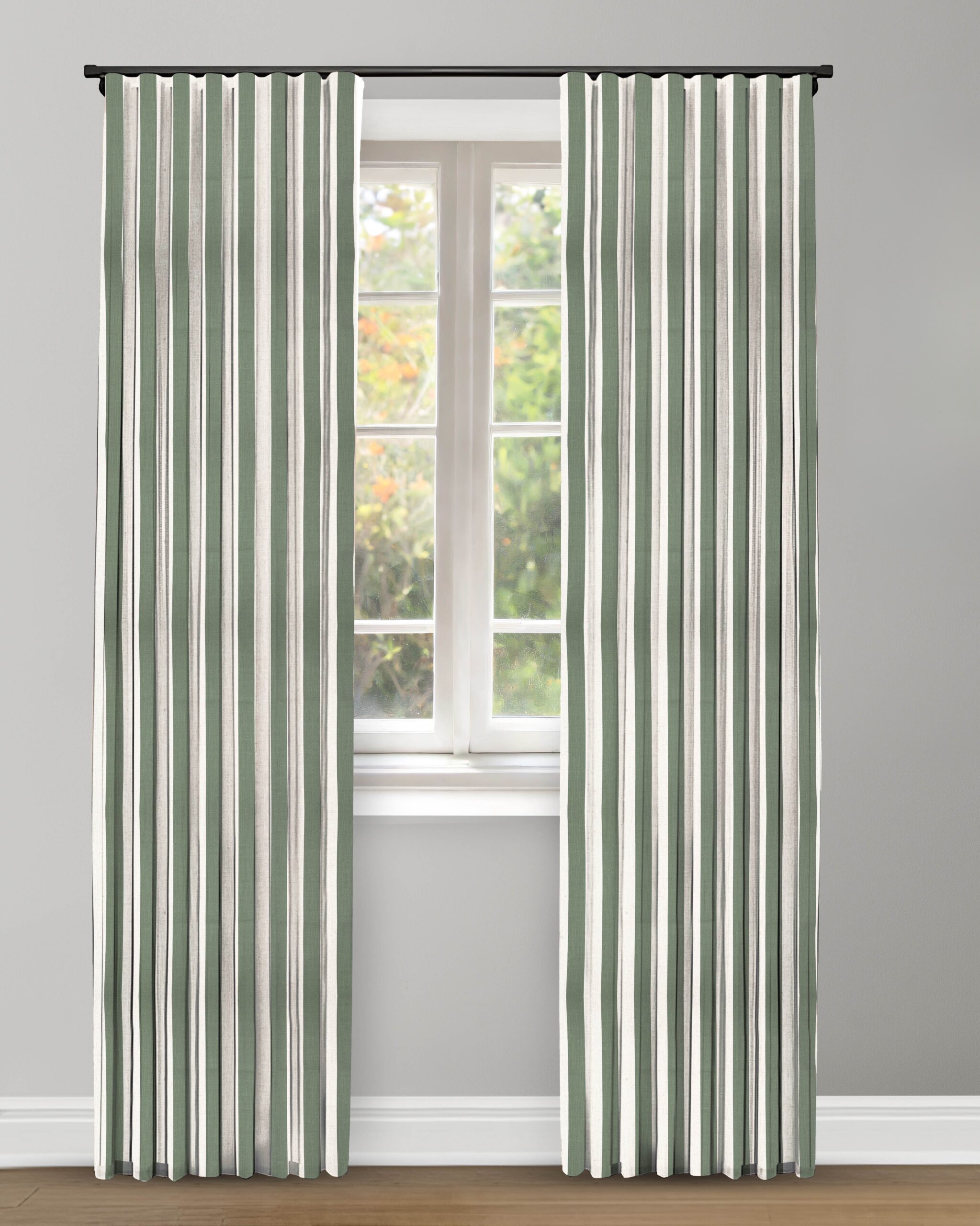 vintage linen - khaki curtain Vintage Linen Stripes - Khaki Green Ripple Fold Drapes - Image 1