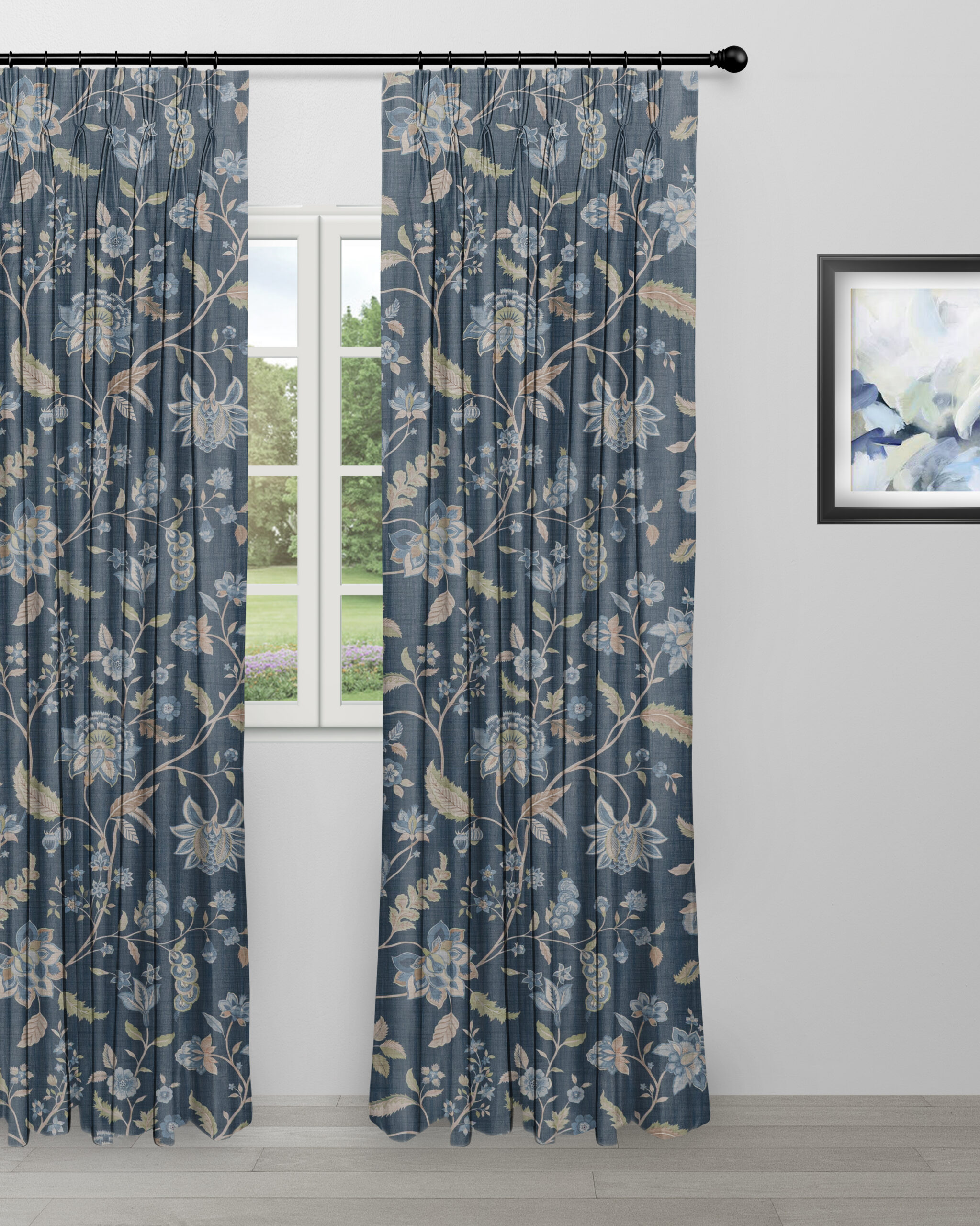 Blooming Spring - Navy Blue - Curtain Blooming Spring - Navy Blue Custom Curtains - Image 1