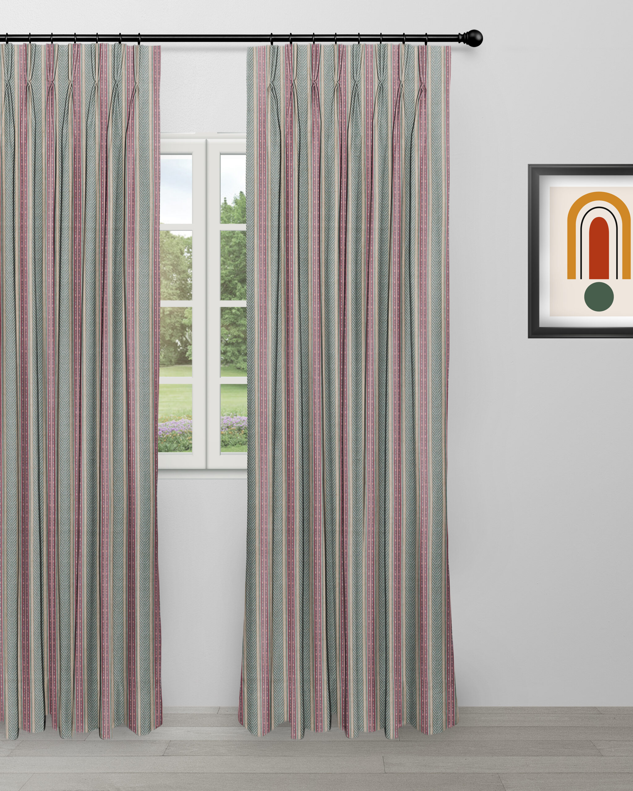 Boardwalk-Stripe-Curtain-Rosy-Teal_-scaled-1.jpg Boardwalk Stripe - Rosy Teal Custom Curtains - Image 1