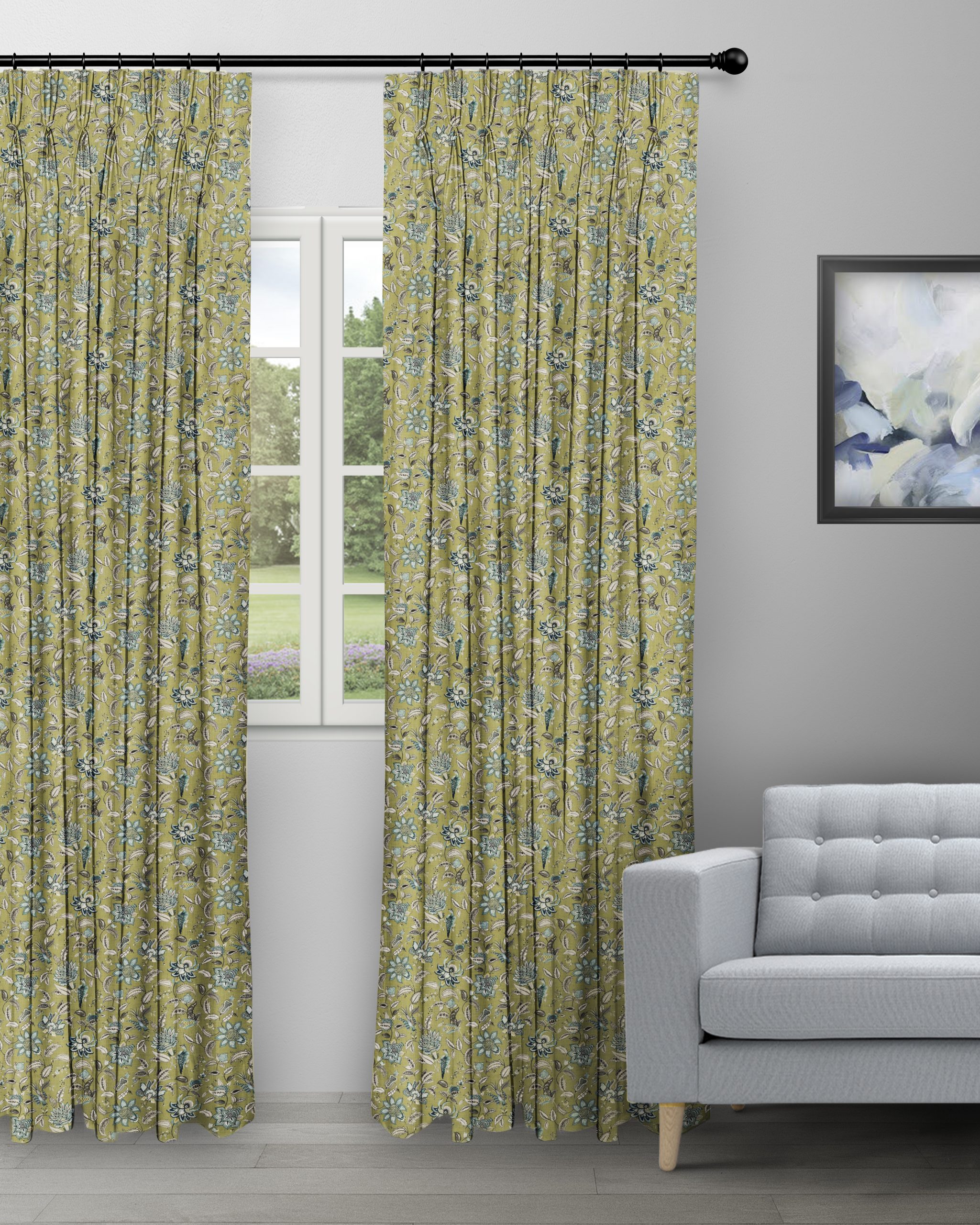 Chelsea-Floral-Olive-_Curtain-image-scaled-1.jpg Chelsea Floral - Olive Custom Curtains - Image 1