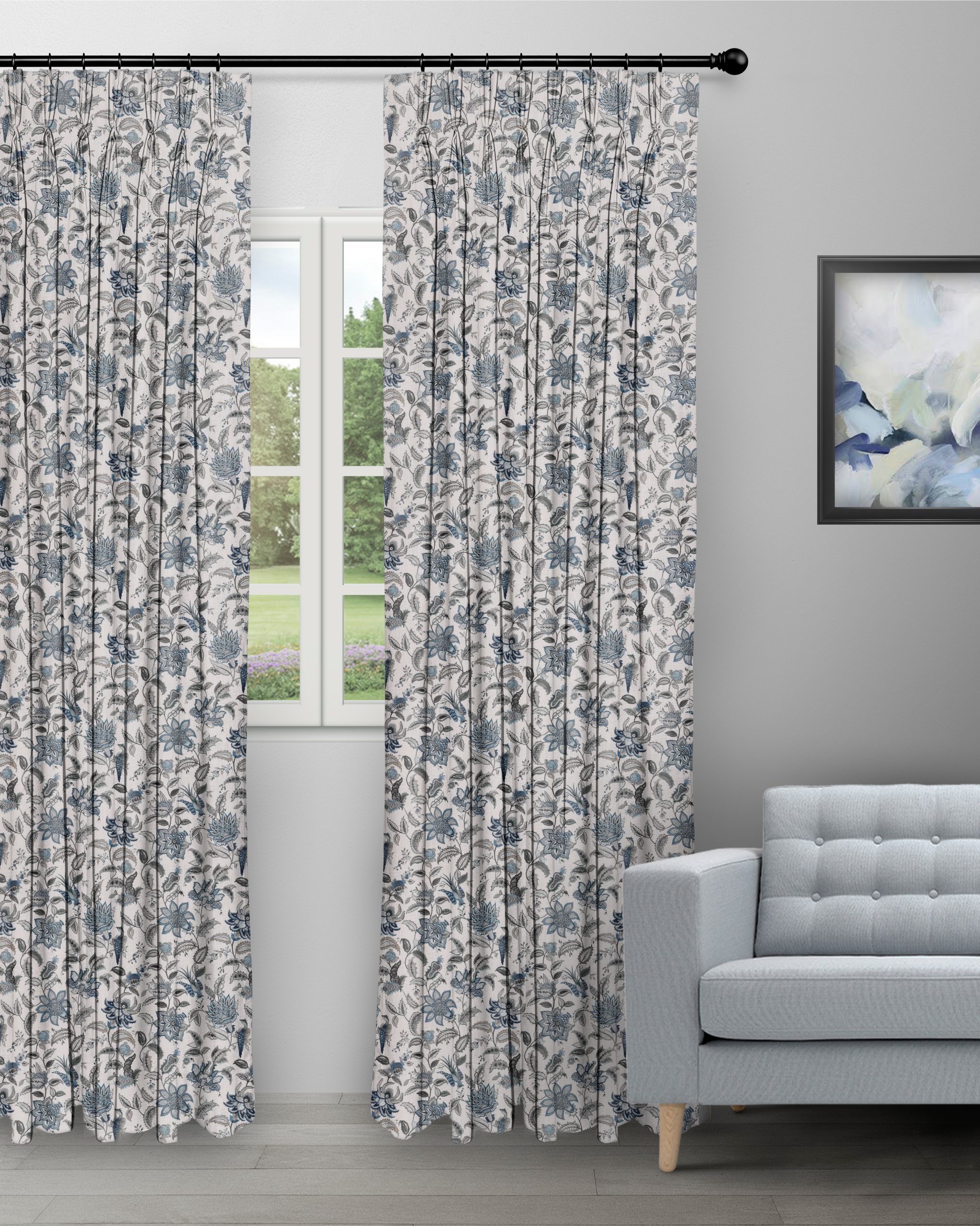 Chelsea-Floral-Pine-Curtain-image-scaled-1.jpg Chelsea Floral - Pine Custom Curtains - Image 1