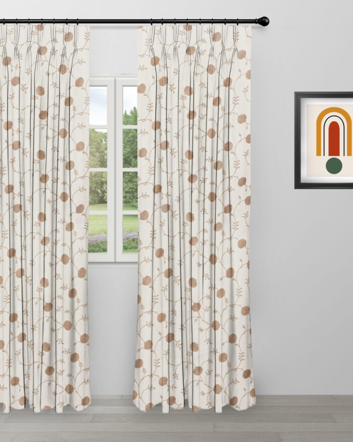 Embroidered Pecan - Walnut Ripple Fold Drapes - Image 2