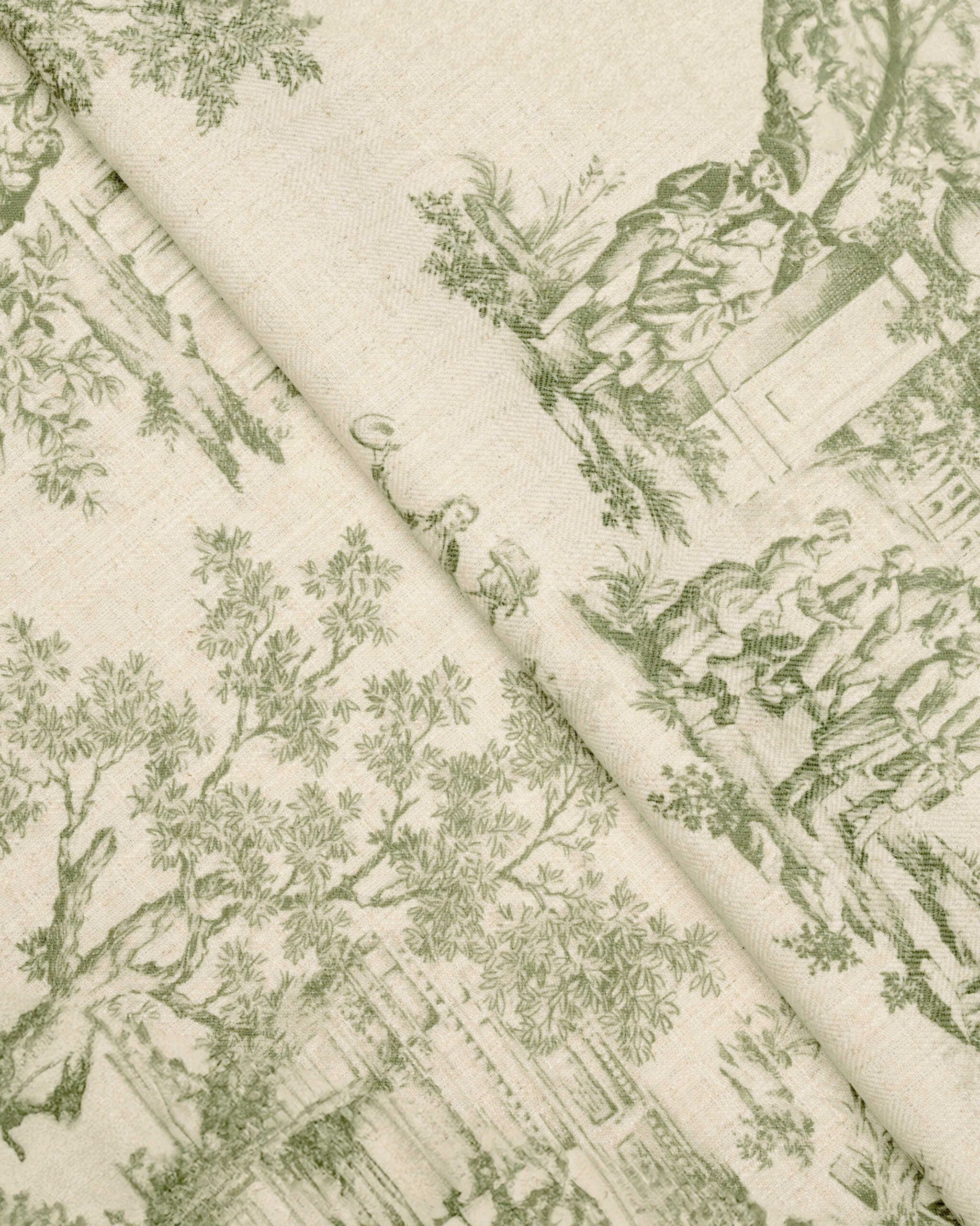 Folded-6-scaled-1.jpg French Toile - Sea Green Fabric Swatch - Image 1