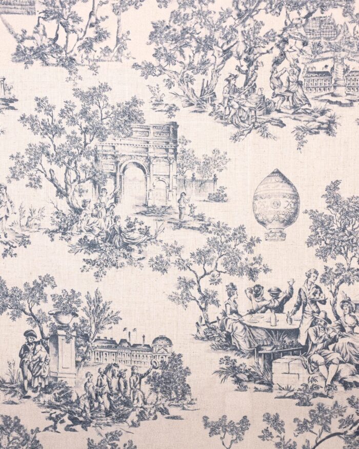 French Toile - Steel Blue Ripple Fold Drapes - Image 3