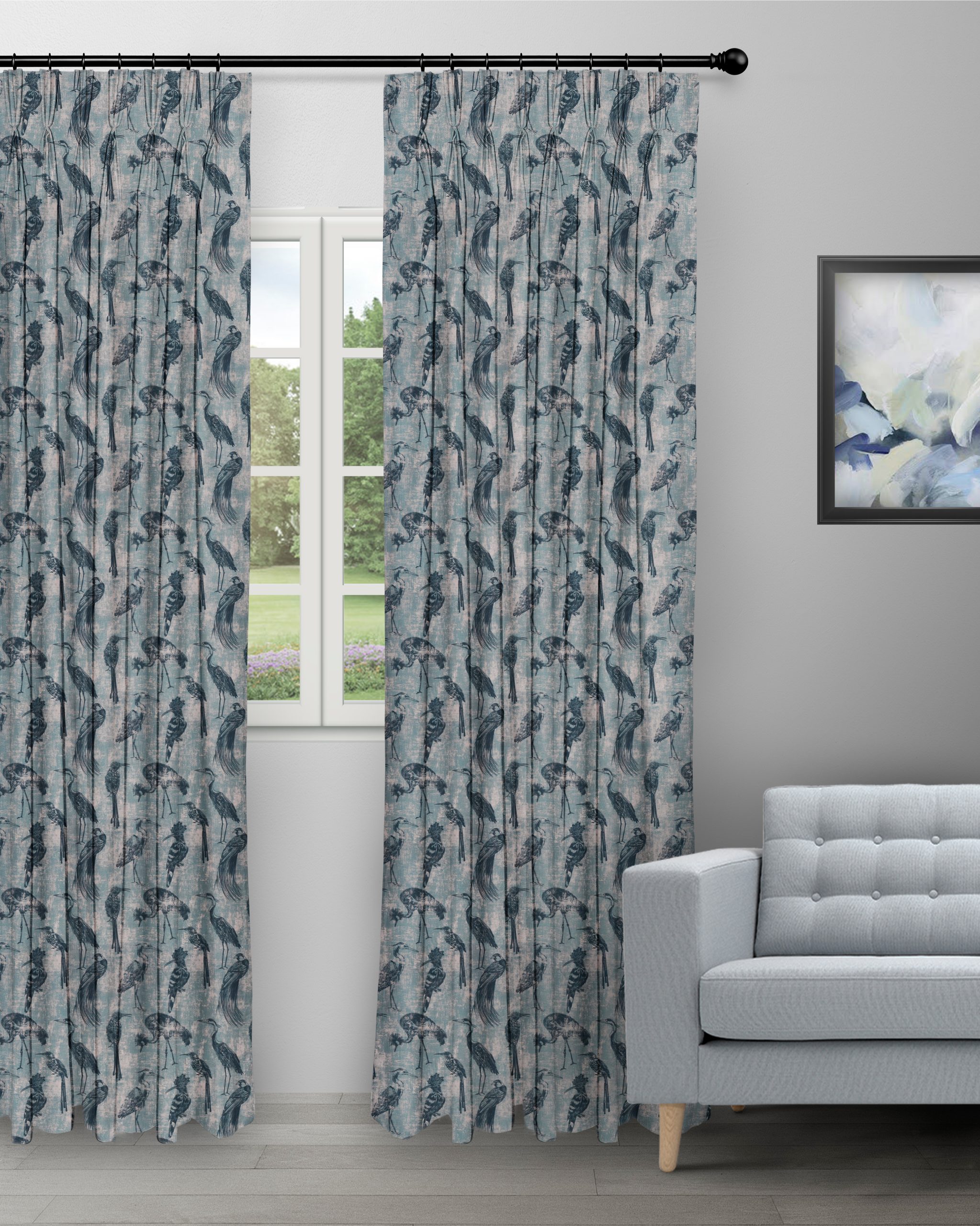 Safari-Birds-Aegean-Teal-Curtain-image-scaled-2.jpg Safari Birds - Aegean Teal Custom Curtains - Image 1