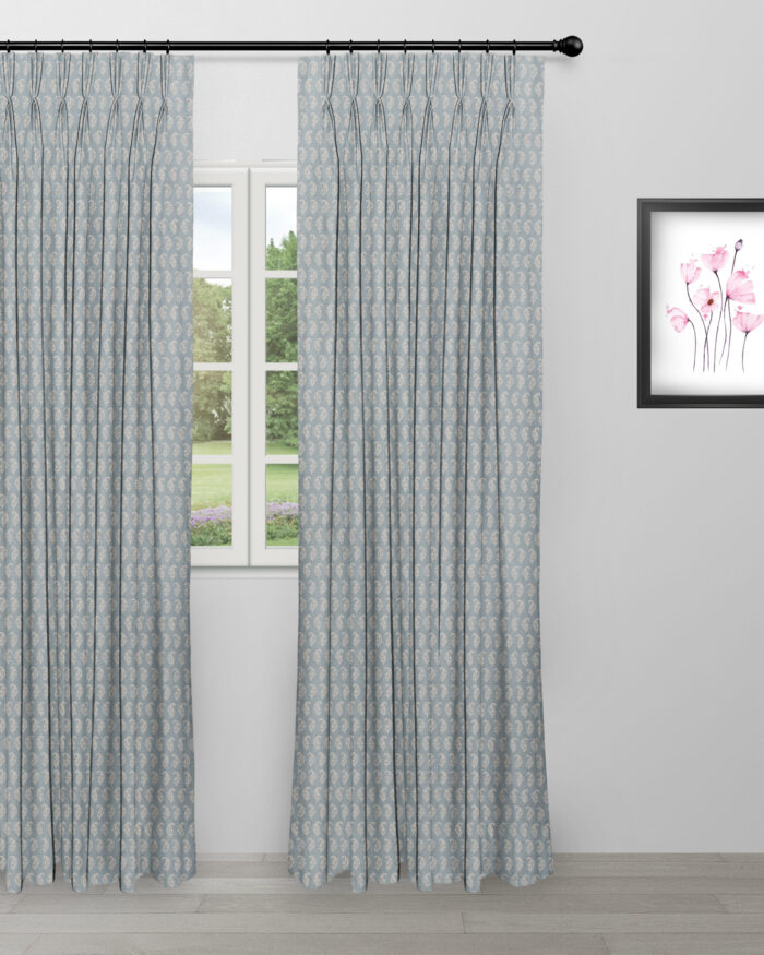 Vintage Paisley - Pool Blue  Ripple Fold Drapes - Image 4