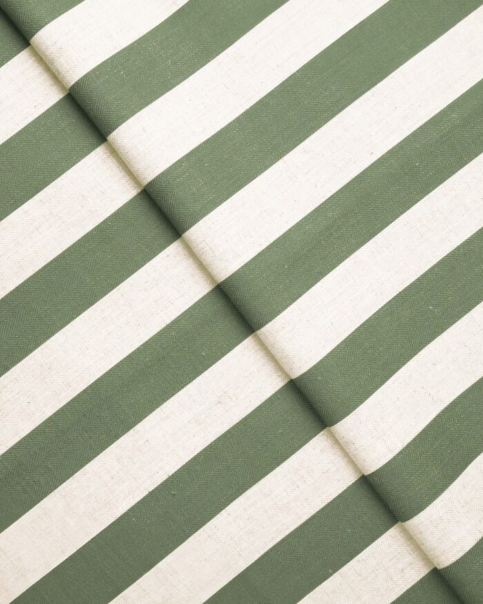 Vintage Linen Stripes - Khaki Green Ripple Fold Drapes - Image 2