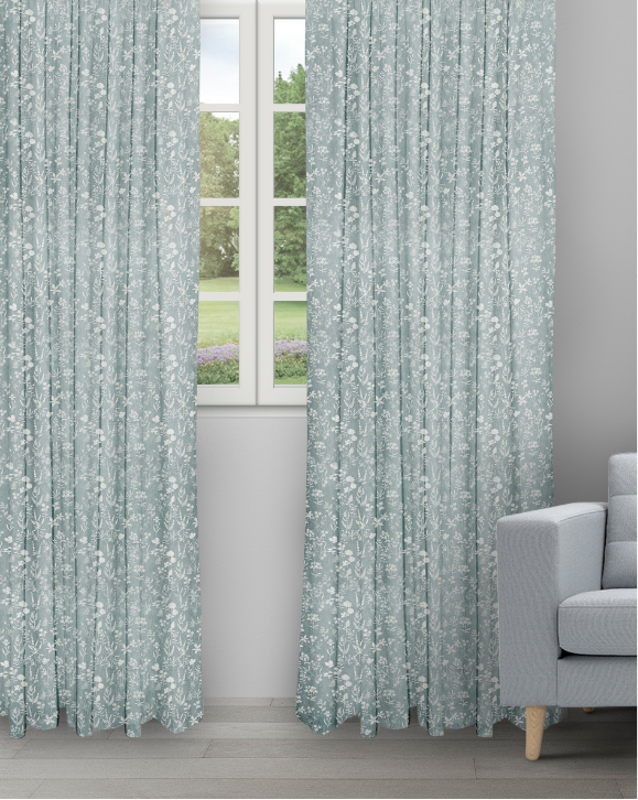 Floral Athena - Sky Floral Athena - Sky Ripple Fold Drapes - Image 1