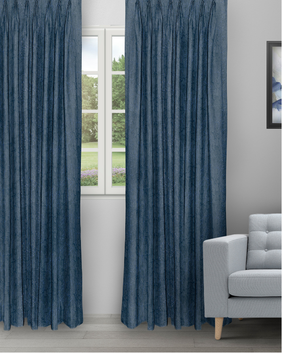 Only - Blue Gray Only -Blue/Gray Ripple Fold Drapes - Image 1