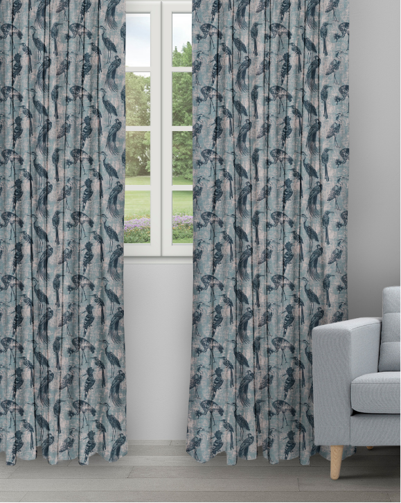 Safari Birds - Aegean Teal Safari Birds - Aegean Teal Ripple Fold Drapes - Image 1