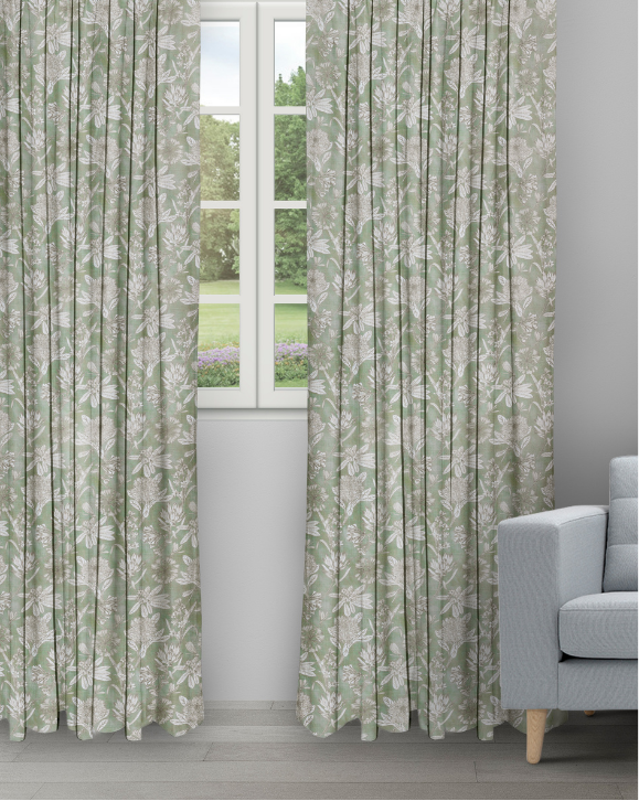Serena Drapes - Pistachio Florist - Pistachio Ripple Fold Drapes - Image 1