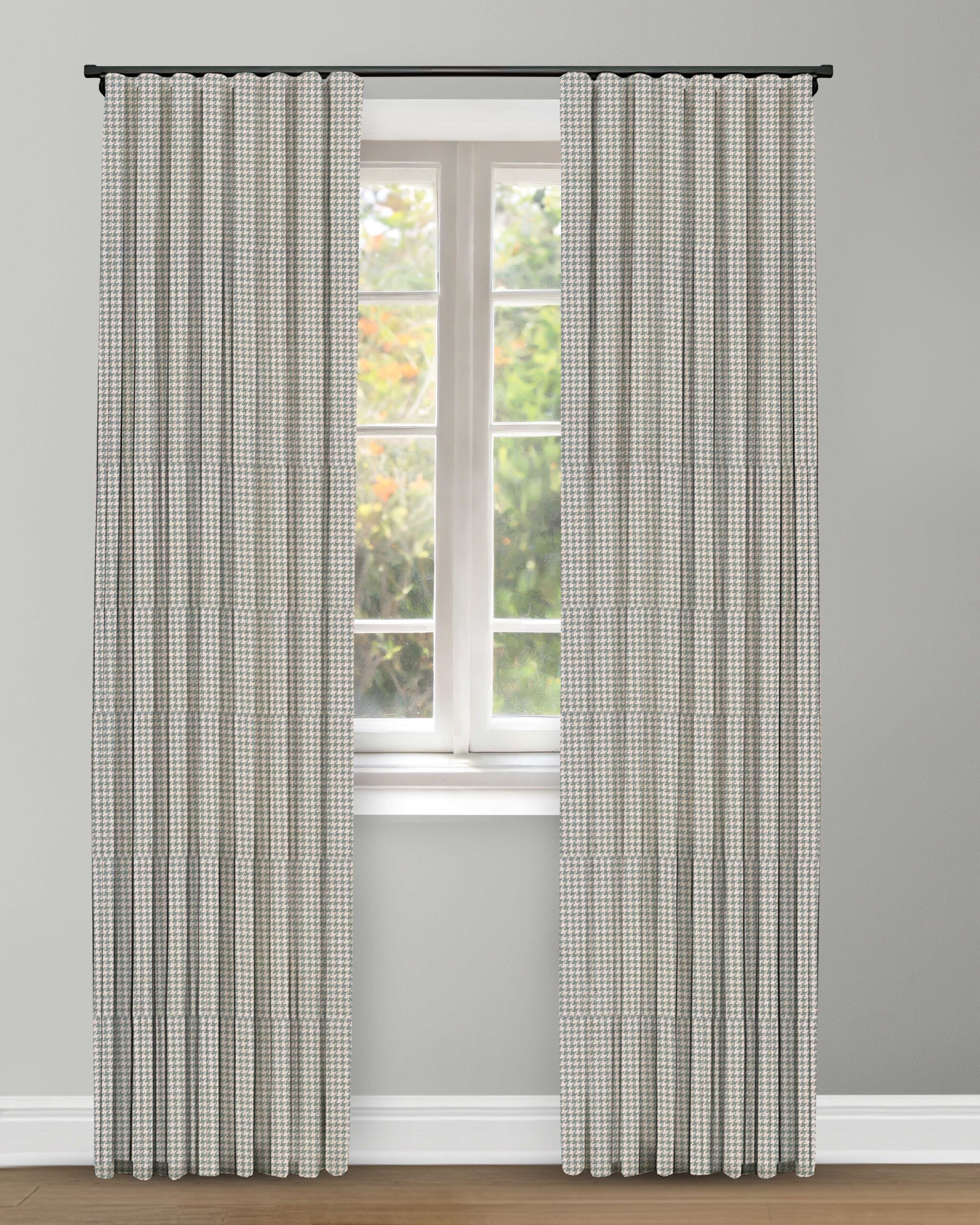 Classic Houndstooth Teal Curtain - Edited Classic Houndstooth - Teal/ Green Ripple Fold Drapes - Image 1