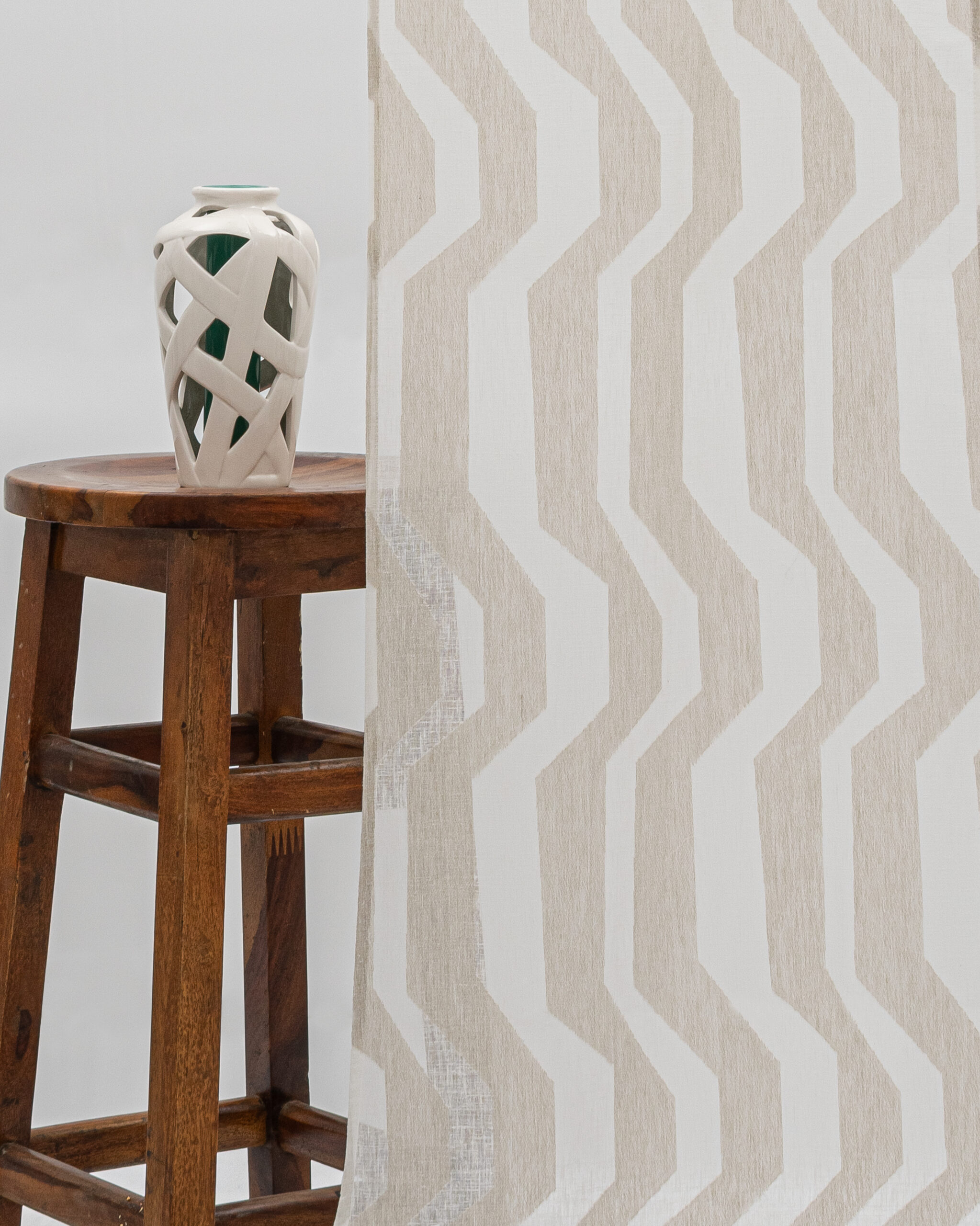 Cosmo Striped Semi Sheer - Beige - Curtain Cosmo Striped Semi Sheer Ripple Fold Curtains- Beige - Image 1