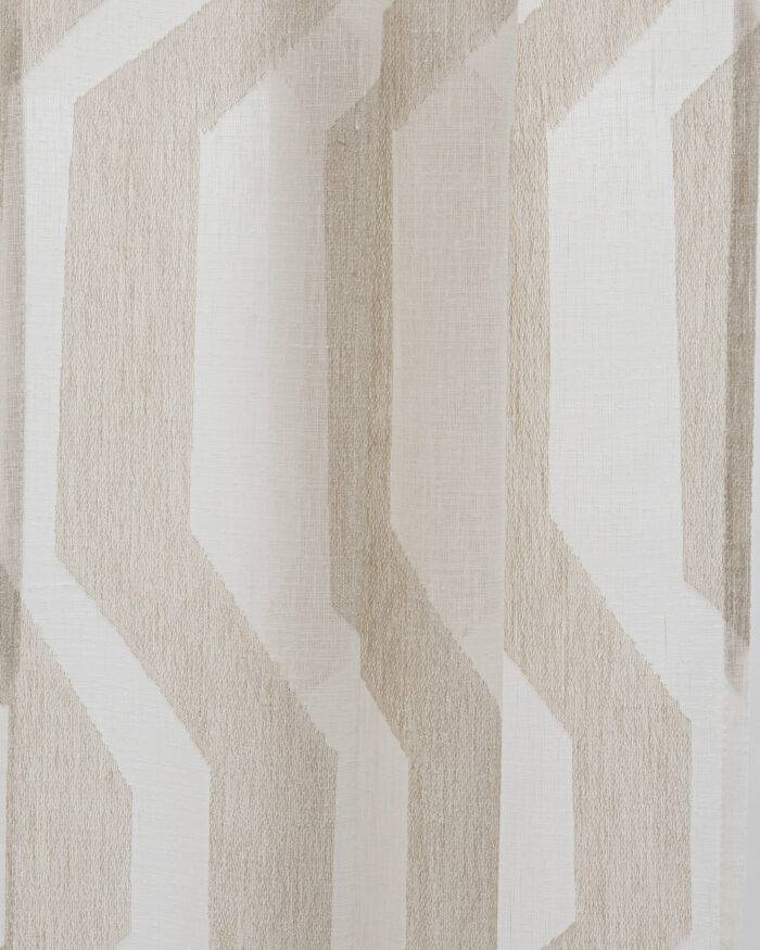 Cosmo Striped Semi Sheer Ripple Fold Curtains- Beige - Image 2