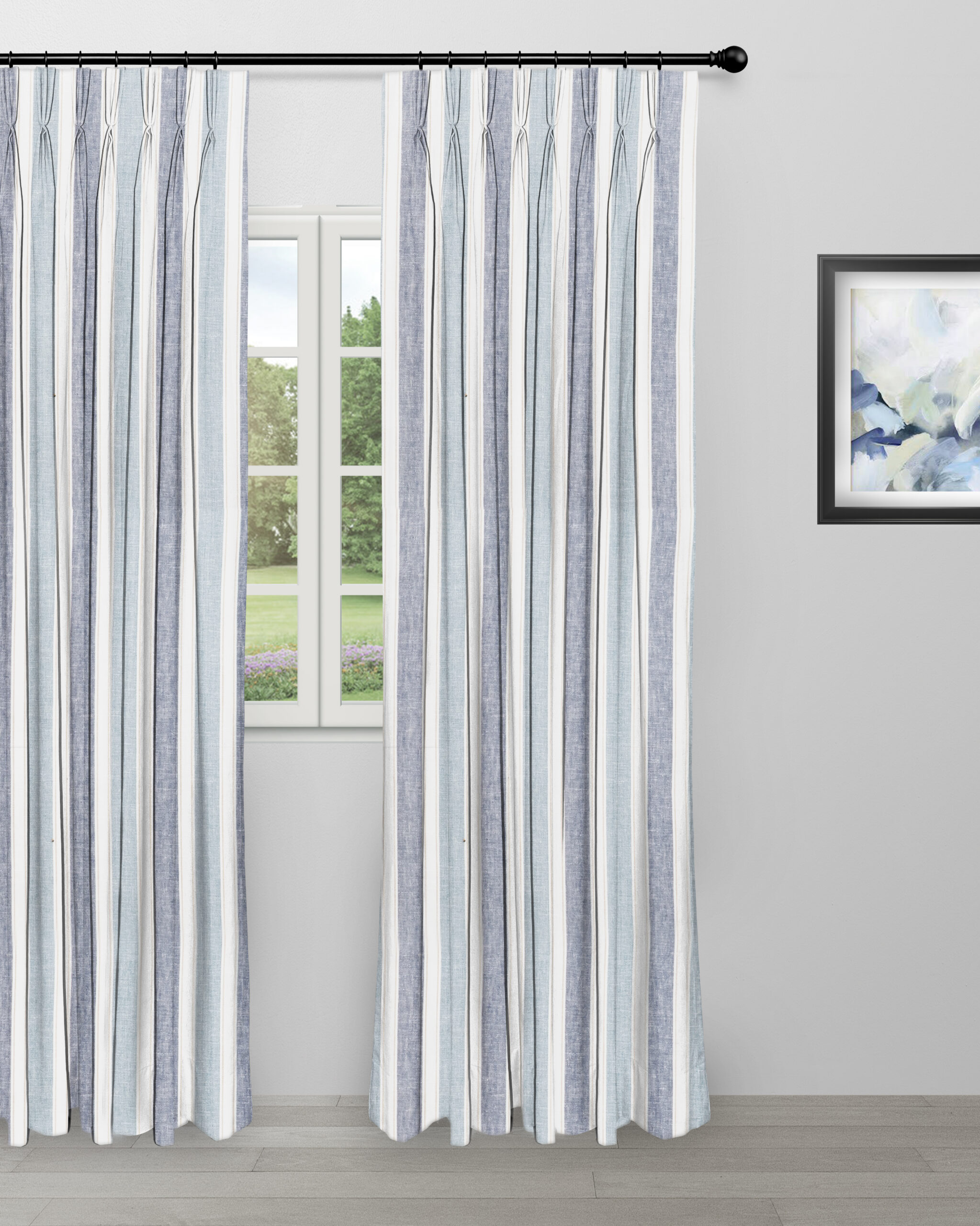 French Stripes - Blue Curtain Shot French Stripes - Blue Custom Curtains - Image 1