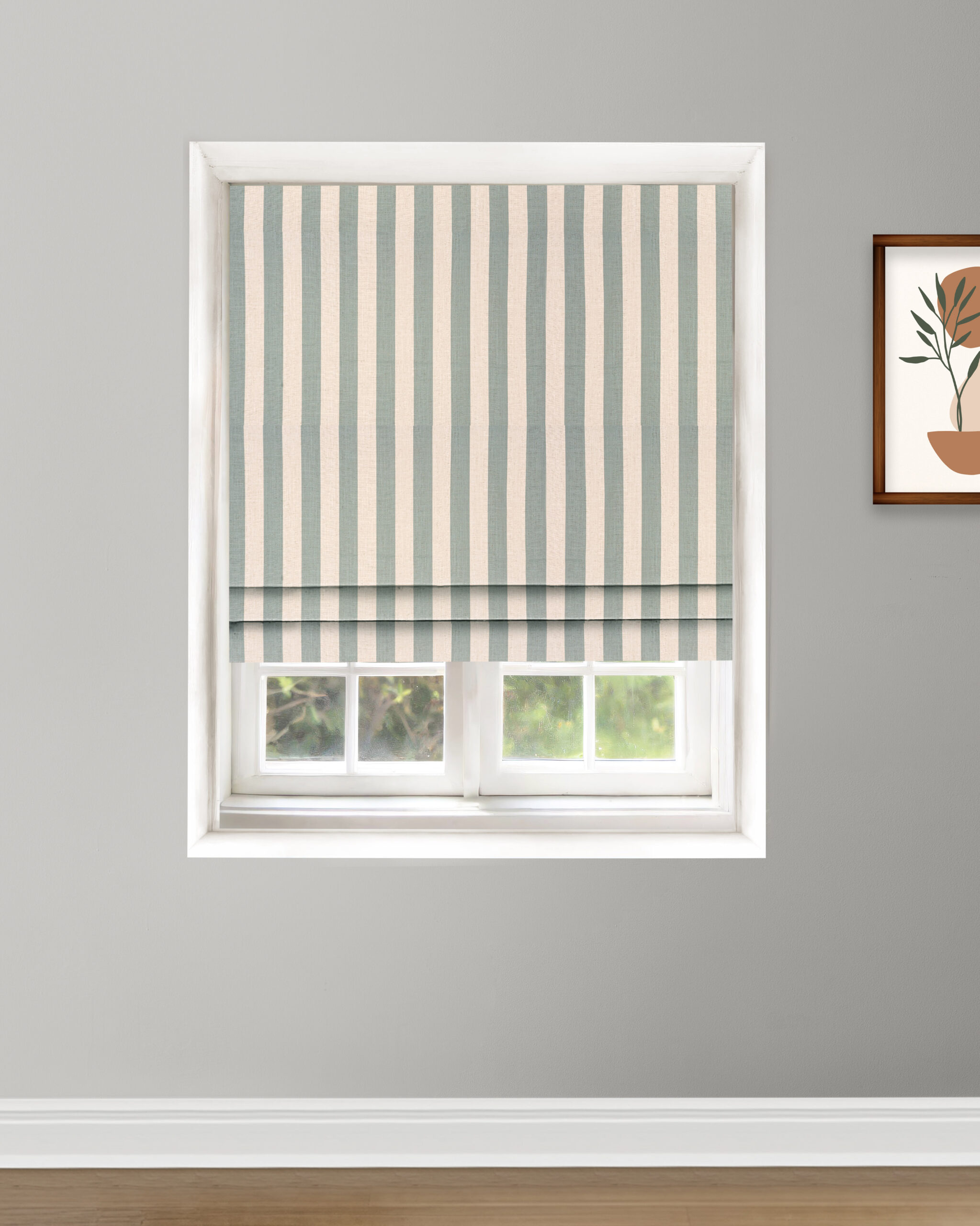 Roman-1-scaled-1.jpg Vintage Linen Stripes - Sea Foam Roman Shades - Image 1
