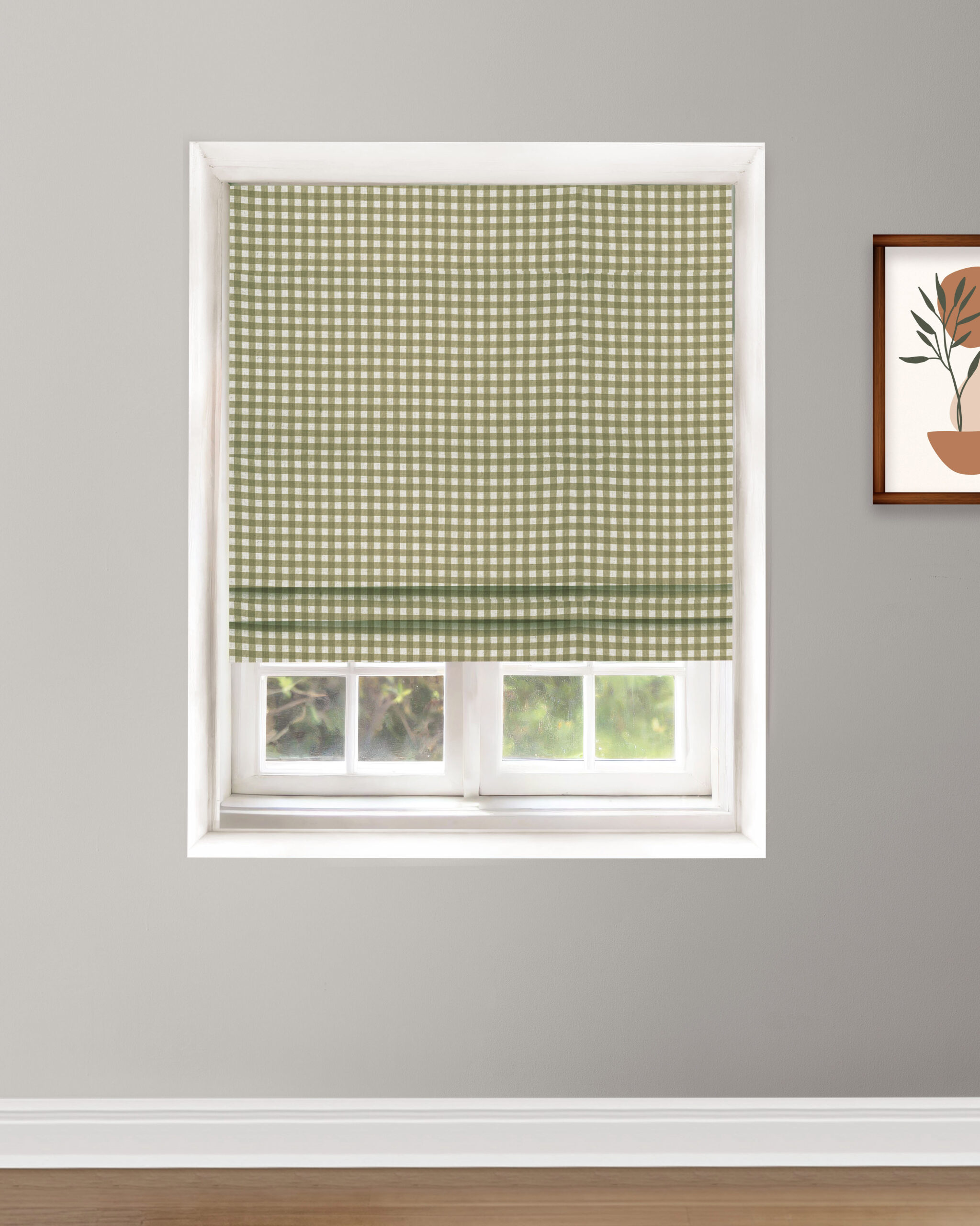 Roman-7-scaled-1.jpg Gingham Check - Green Roman Shades - Image 1