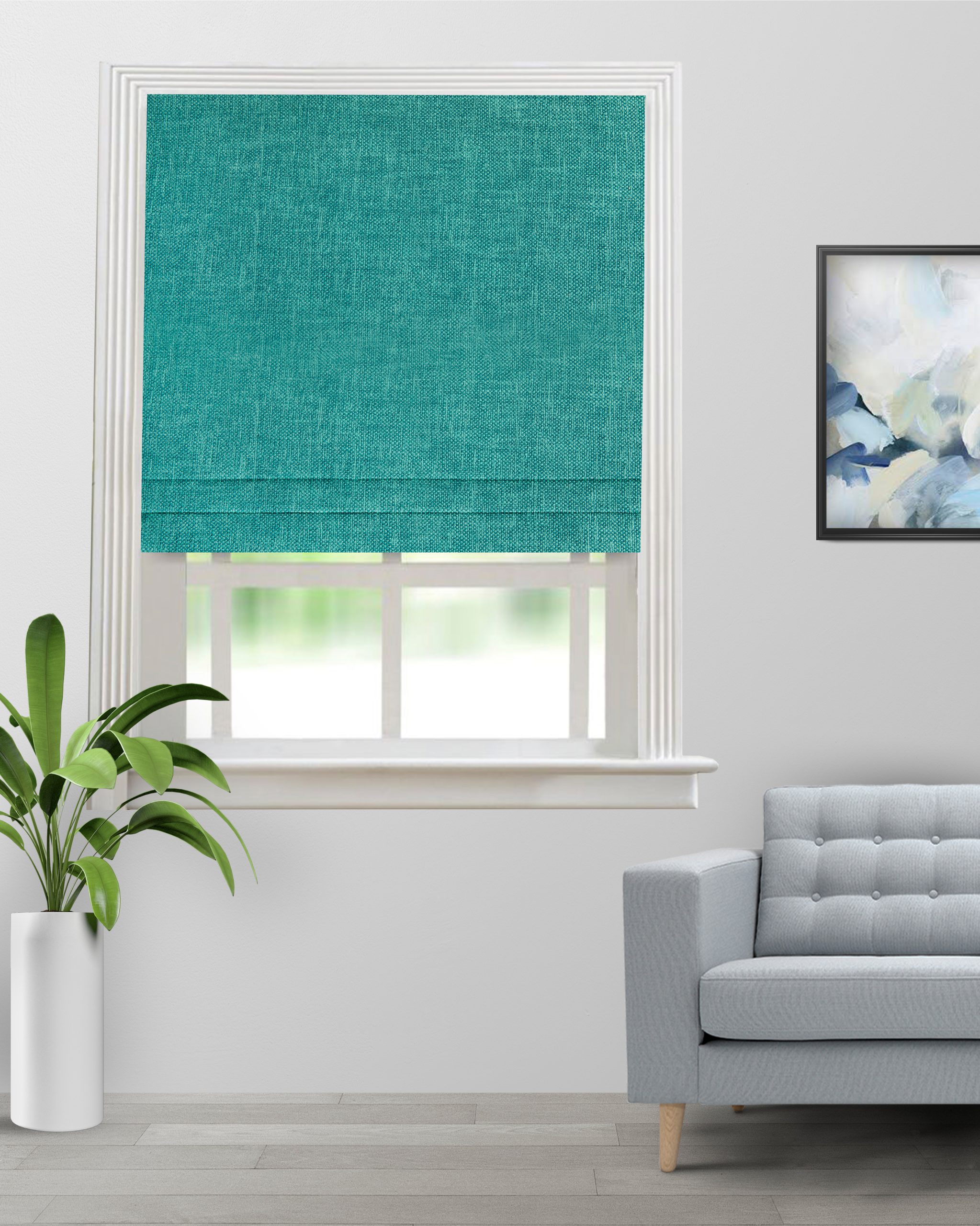 Somera-Teal-Blue-Roman-Shade-image-scaled-1.jpg Somera - Teal Blue Roman Shades - Image 1