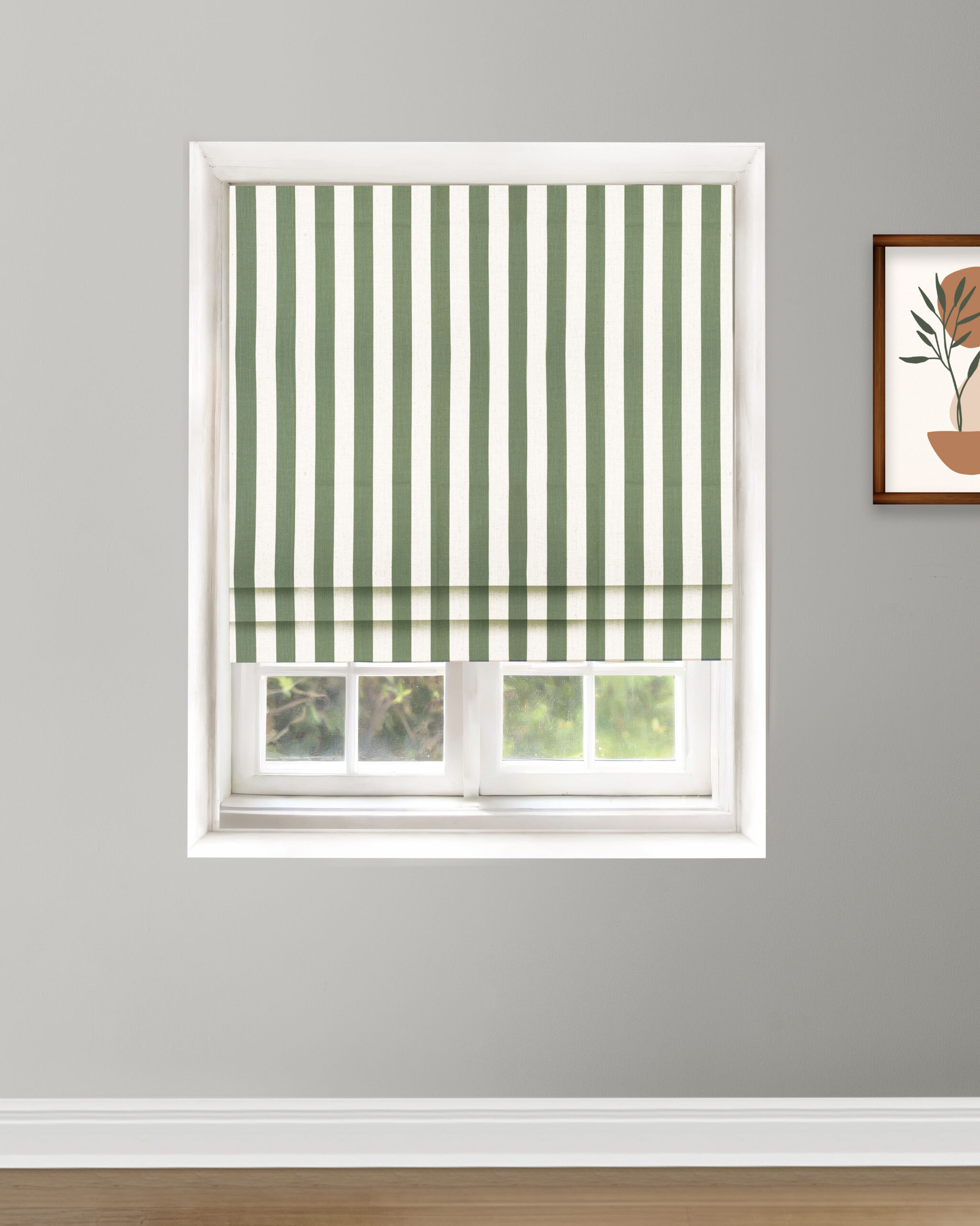 romanshades-6-scaled-1.jpg Vintage Linen Stripes - Khaki Green Roman Shades - Image 1